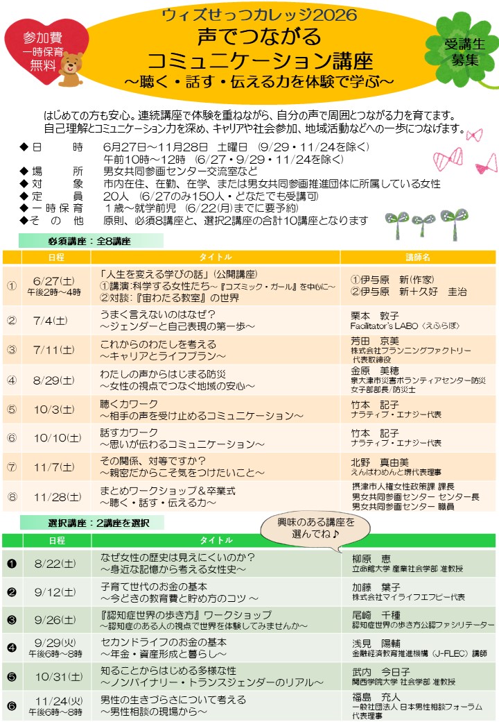 ウィズせっつカレッジ2026　声でつながるコミュニケーション講座～聴く・話す・伝える力を体験で学ぶ～