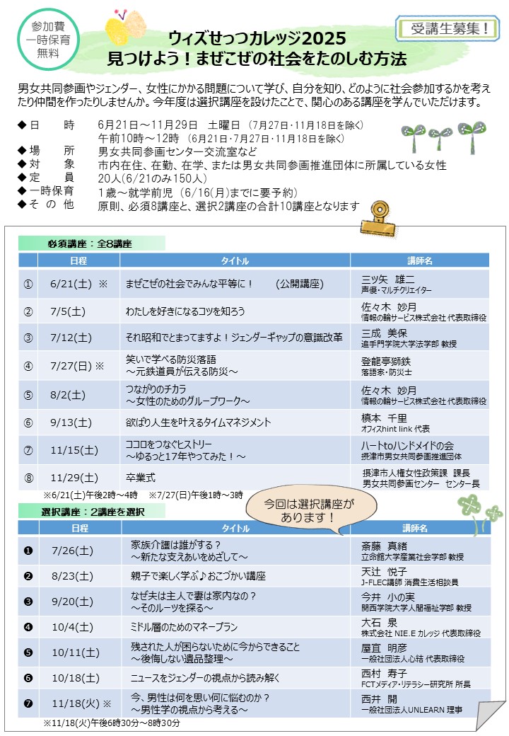 ウィズせっつカレッジ2025　見つけよう！まぜこぜの社会をたのしむ方法　6/21～11/29
